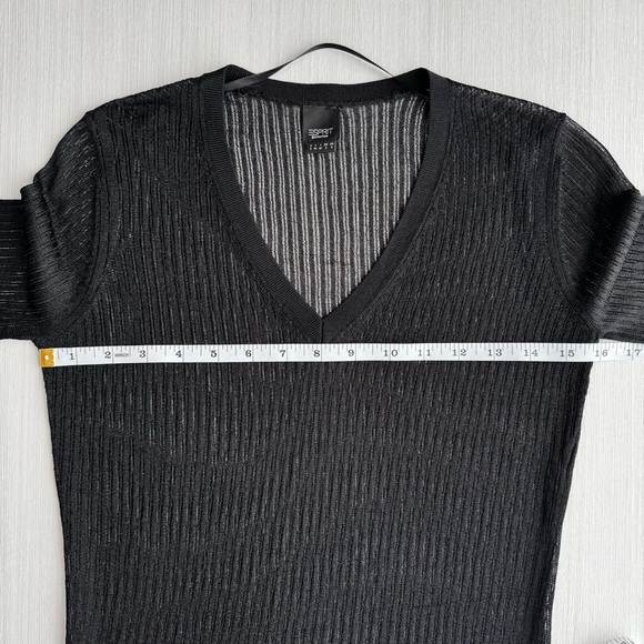 VINTAGE‎ ESPRIT Sheer V Neck Sweater Size XS Black Pullover Lurex Knit Rave EDM - Picture 6 of 11